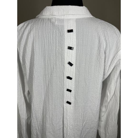 Habitat Pucker Weave White Long Sleeve Loose Fit Blouse Top Toggle Buttons Sz M - Picture 7 of 15